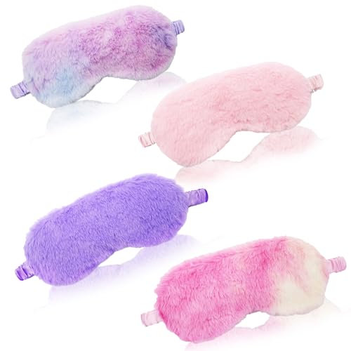 4 Stück Schlafmaske Kinder, Süße Schlaf-Augenmaske Mädchen, Weiche und Flauschige Schlafmaske, Plüsch Augenbinde Verdunklungs-Schlafmaske Pyjama-Party Reise-Schlafmasken