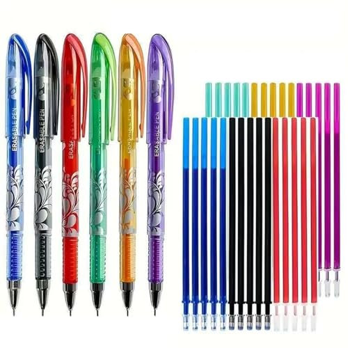 WOLMIK Kugelschreiber, 6 Farben Radierbarer Tintenroller, 0.5 mm Tintenroller mit Radiergummi, Löschbarer Gelschreiber Radierstift für Schulsachen Bürobedarf Studenten Notizbuch Planer Bullet Journal