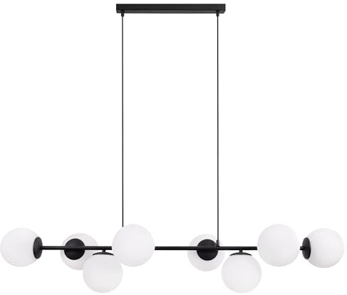 Light-Home Pendelleuchte schwarz - 8 Lampenschirme Kugel - Metall und Glas - Glamour - für Wohnzimmer, Esszimmer, Küche - E14 - Polnische Produktion