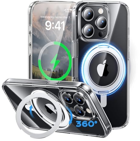 MAGIC JOHN für iPhone 15 Pro Hülle [Kompatibel mit Magnetic] mit 360° Magnetständer Handyhülle Fallschutz mit Stoßdämpfung, Kratzfest, Stoßfest, Transparent