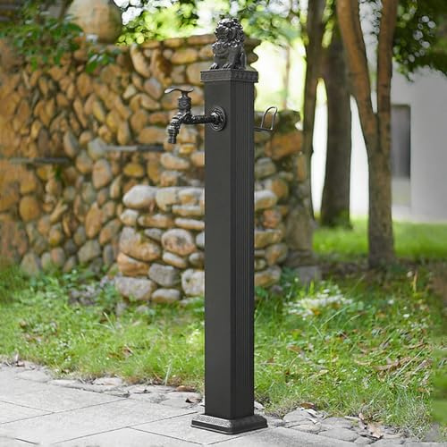 Hltdzer Quadratische Außen-Wassersäule aus Edelstahl für Garten Wasserspender mit Hydrant und Springbrunnen Freistehender Feuerwehrhahn Ideal für Garten, Farm, Ranch(116cm/45.7in)