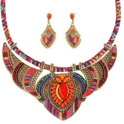 XFSRG Schmuckset Ethnischer Stil Halskette und Ohrringe Boho Traditionelle Ohrringe Vintage Modeschmuck Set für Damen Mädchen