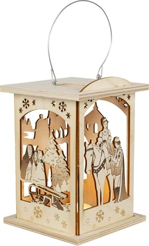 SAICO Laterne Drei Haselnüsse für Aschenbrödel® 12 cm - Handgefertigte Holzlaterne mit LED-Beleuchtung und Timer - Märchenhafte Erzgebirgische Holzkunst - Tischdeko Winter und Weihnachtsdeko