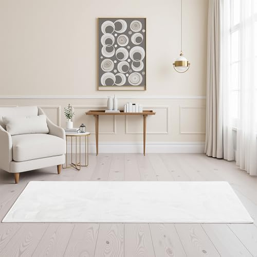 Homestyle4u Teppich 160x230 cm Weiß - Kurzflor Wohnzimmerteppich Waschbar | Flauschiger Läufer aus Microfaser - Rutschfest & Pflegeleicht - Ideal für Schlafzimmer, Flur und Kinderzimmer - 100%