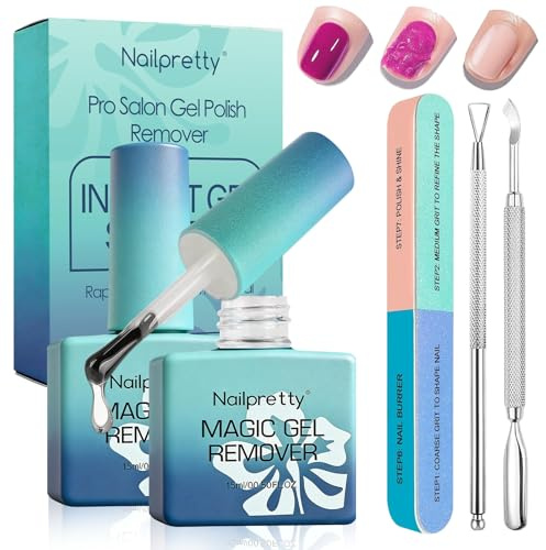 2x 15ml Gel Nail Polish Remover Kit - Fast Acting Formula, No Soaking | Removes gel polish in 3-5 mins without wrapping. Gentle formula safe for cuticles, easy quick removal for at-home nail care