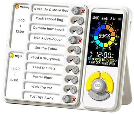 Wisyurt Outil ADHD 5-En-1 Minuteur Visuel pour Enfants et Adultes, Planning Visuel pour Enfants avec Autisme, Minuteur de Tâches 12/24 Blanc