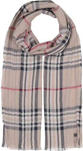 FRAAS Herrenschal Baumwolle | leichtes Krepp-Design mit Plaid Karo | 40 x 180 cm Beige