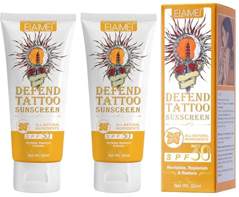 2 Stück Tattoo Sonnencreme SPF 30+, Crema Solare Tatuaggi | UVA/UVB Sonnenstrahlen Schutz, Sonnenschutz für Tätowierte Tattoo Haut, Moisturizer for Vibrant Tattoos