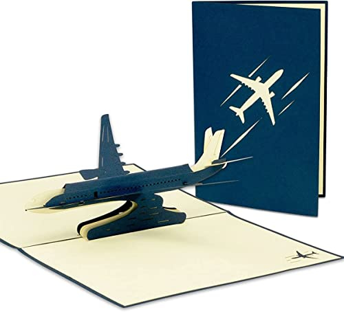 LINPOPUP®, LIN17181, Pop Up Karte Urlaub, Grußkarte Flugzeug, 3D Karten Klappkarten, POP UP Grußkarten, Geburtstagskarten, N147