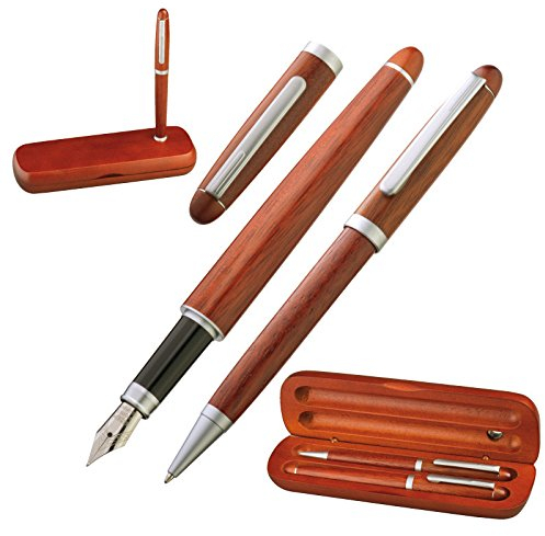 Holz-Schreibset / bestehend aus Füller und Kugelschreiber / Farbe braun