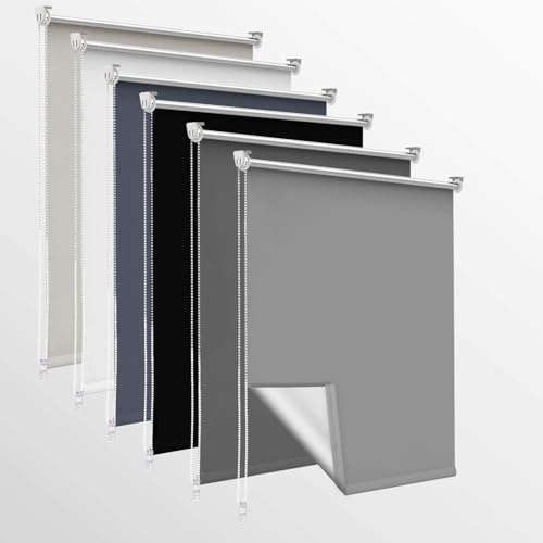 OUBO Verdunklungsrollo ohne Bohren & mit Bohren, (Grau, B85cm x H150cm), Klemmfix Rollos für Fenster & Tür, Verdunkelungsrollo Fensterrollos Klemmrollos Sonnenschutz