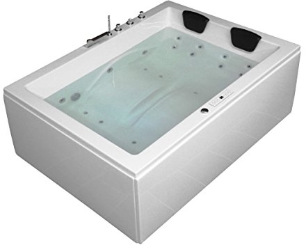 Doppel Whirlpool Badewanne Olymp Profi MADE IN GERMANY 180 x 130 cm Ausführung rechts mit 24 Massage Düsen + LED + Heizung + Ozon + dhW + MIT Armaturen Eckwanne rechts oder links Eckbadewanne günstig