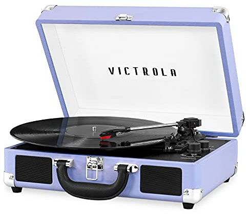 Victrola Journey Bluetooth Portable Suitcase Record Player – with Built-in Speakers, 3 Speed Vinyl Record Player, RCA Out, Headphone Jack (Lavender/Silver)