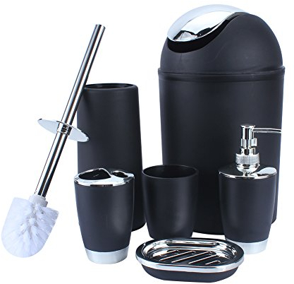 GOTOTOP Badezimmer Toiletten Set, 6 TLG Bad Badezimmer Accessoires Set Badezimmerzubehör Halter Badgarnitur (Schwarz)