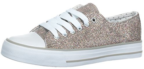 Brandsseller Damen Sneaker 37 Glitzer-Look Schnürer Freizeitschuh Canvas weiße Sohle – Bunt