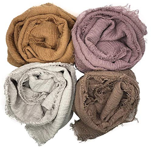 MANSHU 4PCS Women's Soft Cotton Hemp Shawl & Wrap, Long Scarf & Head Scarf