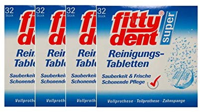 fittydent super Reinigungstabletten, Sauberkeit und Frische, Schonende Pflege, Für Vollprothesen, Teilprothesen und Zahnspangen, 32 Stück
