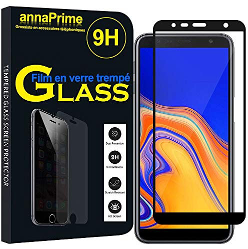 annaPrime® 1 Film Vitre Verre Trempé de Protection d'écran pour Samsung Galaxy J6+/ J6 Plus (2018) 6.0 (Non Compatible Galaxy J6 (2018) 5.6) - Noir