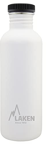 LAKEN Botella de Acero Inoxidable con Tapón de Rosca, Negro y Boca Ancha 1L, Blanco