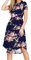 PCEAIIH Women Short Sleeve Polka Dot Casual Pockets Swing Pleated T-Shirt Midi Dress Knee Length (S, Rose Navy)