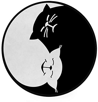 My Daily Lustige Yin-Yang-Katzen-Teppich, rund, für Wohnzimmer, Schlafzimmer, Kinder, Spielteppich, Polyester, 122 cm Durchmesser