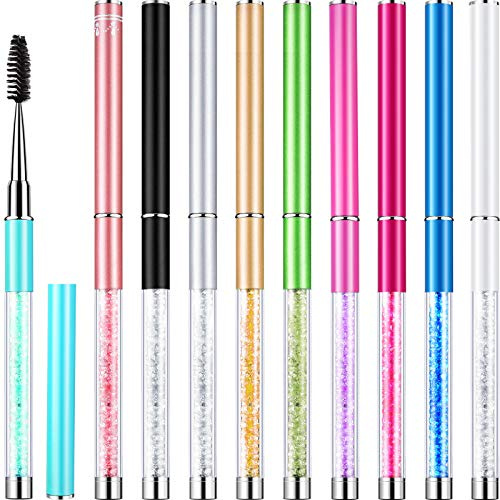 Patelai 10 Pieces Eyelash Brush with Cap Eye Brow Brush Applicator Eyelash Extension Mascara with Handle Portable Eyebrow Spiral Brushes Wands Reusable Cosmetic Scrub Makeup Tool