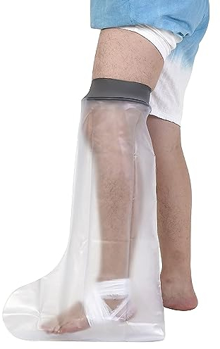 EVERCRYO Waterproof Adult Short Leg Cast Cover for Shower, Bath - Reusable Cast and Bandage Protector - Watertight Protection for Broken Short Leg, Ankle, Foot (Grey)