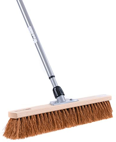 BawiTec Kokos-Saalbesen Industriebesen, 40cm Breit/Lang, mit Teleskopstiel verstellbar, Metallstiel, Besenstiel, Kehrbesen Kokosbesen, Werkstattbesen, Hallenbesen, Besen mit Kokosborsten (40cm)