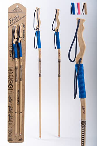 Fraxi – Natur Flexible Hartholz Trekking-, Wander- und Wanderstöcke – Ein Paar (2 Stöcke), 100% Natur flexibles Hartholz (L, blau)