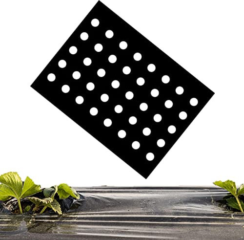 Voiakiu Paillis Noir pour Jardin,Film Noir 5 Trous pour Plantes Jardin Films Culture 10 mètres - Bâche Protection Serre Désherbage Perforé Paillis Films