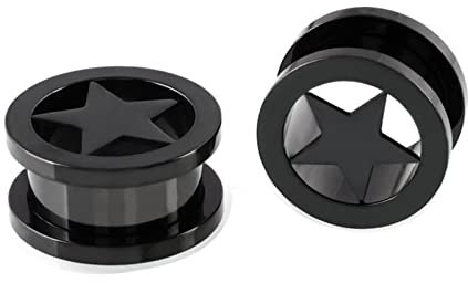 Beydodo Ohr Plug Edelstahl, Tunnel 16MM mit Stern Schwarz Ohr Expander Piercing Tunnel 2PCS