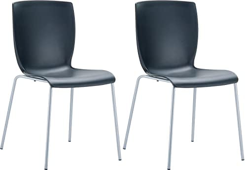 CLP 2er Set Gartenstühle Mio Kunststoff I Stapelbare Bistrostühle Mit Aluminiumgestell, Farbe:schwarz