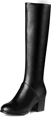 Lroey Reoly Stivali Alti da Donna con Tacco Largo, Stivali da Vestito Tacco Medio Punta Rotonda Boots Zip 084 Nero Numero 42 EU