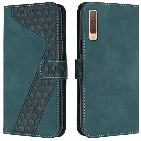 OKZone Kompatibel mit Samsung Galaxy A7 2018/A750 Hülle, Handyhülle Samsung A7 2018/A750, PU Leder Tasche Wallet Schutzhülle Flip Cover Klappbar Etui mit Magnet Kartenfach TPU Lederhülle (Zyan)
