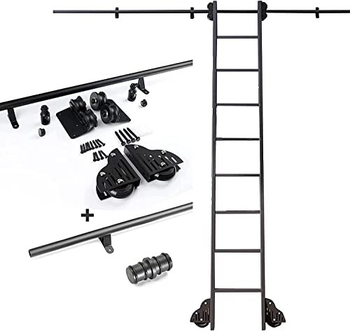 Stand Up Black Rolling Library Hardware, 3.3ft-20ft Library Round Tube Mobile Ladder Track/Rail，With Sliding Roller(No Ladder) For Home/Indoor/Loft (Size : 6.6ft/200cm Track Kit)