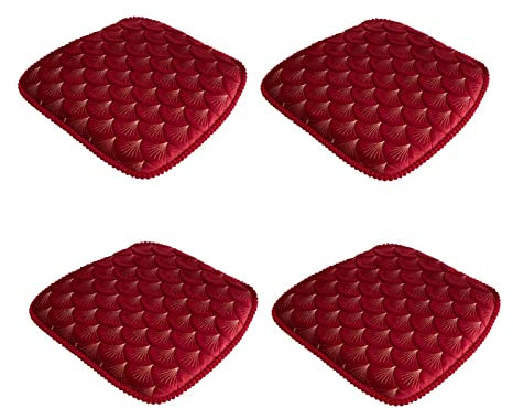 ZIBENE Sitzkissen Stuhl 4er Set Schwarz, Stuhlkissen Landhausstil Vintage, Sitzkissen Esszimmerstuhl Waschbar Abnehmbar HolläNdisches Vlies Bezug mit ReißVerschluss Garten Sitzpolster Rot