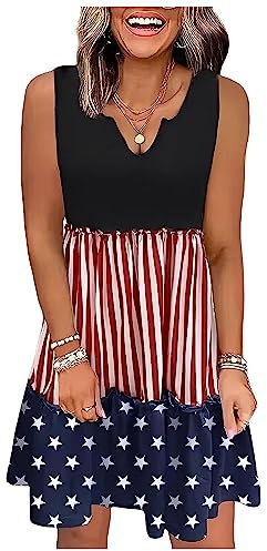 CHUNTIANRAN Minikleid mit amerikanischer Flagge, vertikal, gestreift, gerüscht, für Damen, 4. Juli, patriotisches Kleid, lässiges Tankkleid, USA-Flagge-2, XX-Large