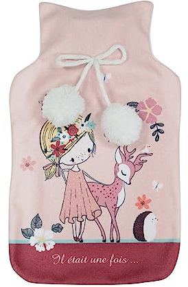 douceur d'intérieur, Wärmflasche mit Bezug (21 x 34 cm) Bambi, bedrucktes Fleece/PVC Uni