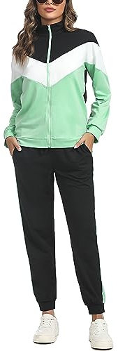 Marvmys Streatwear Trainingsanzüge Damen Leicht Sportanzug Freizeitanzug Jogginganzug Langarm mit Reißverschluss Kordelzug Taschen