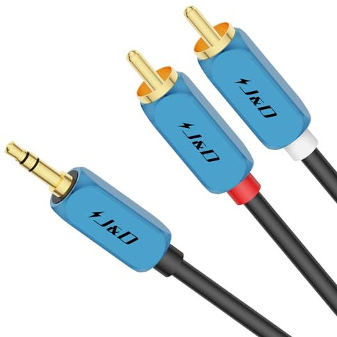 J&D RCA Audio Cable, 3.5mm Male to 2 RCA Phono Male Stereo Audio Adapter Aux Cable with Heavy Duty Aluminum Alloy Shell Gold-Plated Pulg for Amplifiers/Mixers/Audio Recorders, 1.8 Meter
