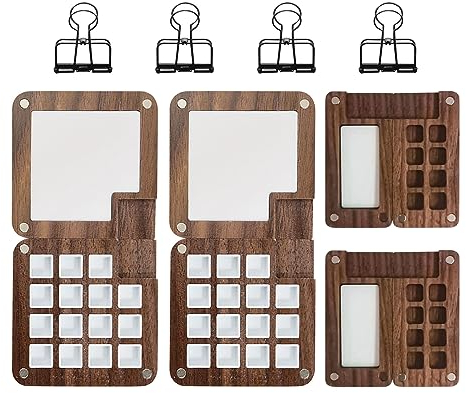 SWTHM 4 Pcs Wooden Mini Travel Paint Palette, 8 Grids+15 Grids Portable Watercolor Palette with 4 Pcs Retaining Clamps, Magnetic Acrylic Paint Mixing Palette, for Outdoor Painting, Sketching