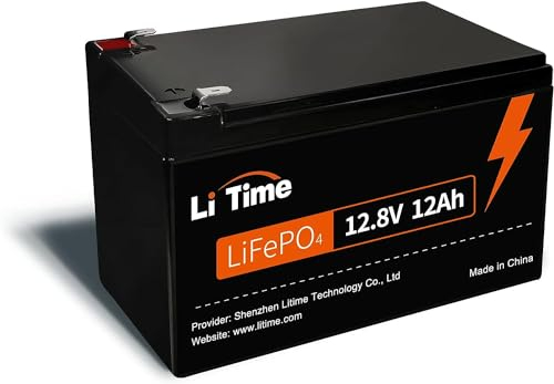 LiTime 12V 12Ah LiFePO4 Lithium-Batterie, eingebautes 12A BMS 153,6W Ausgangsleistung, 4000+ tiefe Zyklen & 10-Jahres-Lebensdauer, geringe Selbstentladung, für Fischfinder, Licht, Spielzeug, Camping