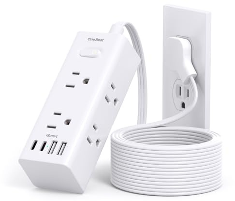 One Beat 10Ft Extension Cord with Multiple Outlets,Flat Plug Power Strip Surge Protector with 10 Ft Long Cord,6 Outlet 4 USB Ports (2USB C),Multi Outlet Wall Plug for Travel,College,Dorm Essentials