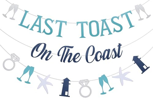 Sursurprise Coastal Bachelorette Party Dekorationen, Last Toast On The Coast Banner Kit blau weiß für Strand Bachelorette Brautparty Zubehör