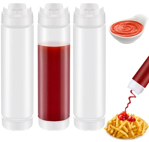 Naisicatar 3Pcs Squeeze Bottle 16Oz Inverted Plastic Condiment Squeeze Bottles Refillable Squeeze Bottle for Sauces Ketchup Syrup Dispenser for Restaurants Kitchen