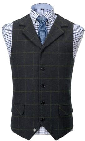 Solove-Suit Herren Casual Plaid AnzugWeste Tweed Slim Fit Weste for Hochzeits-Trauzeugen(Dark Navy,M)