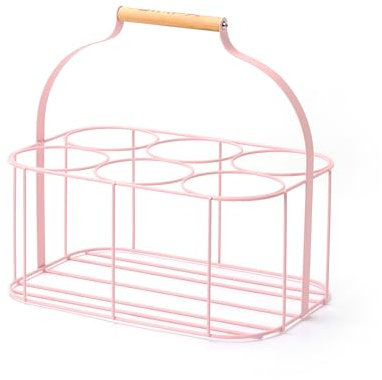 simpa Colour Wire Metal Wine Beer Milk Beverage 6 Bottle Carrier Holder Caddy with Handle - Matt Pink