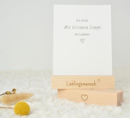 DwieDeko® Kartenhalter Holz 2er Set Lieblingsmensch & Herz – Fotogeschenke beste Freundin - Geschenke für Frauen - Tischkartenhalter für Affirmationskarten - Danke Geburtstag Erwachsene o. Kinder