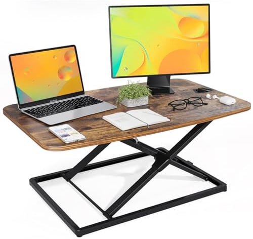 JOY worker Standing Desk Converter, 31 Inch Compact Height Adjustable Stand up Desk Riser, Ultra Low Profile Sit to Stand Desk for Laptop Riser Workstation, Rustic Brown