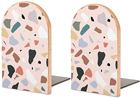 Serre-livres en bois pour étagères pour contenir des livres, motif terrazzo, petits bouchons de livres antidérapants en bois, décoration pour la maison, le bureau